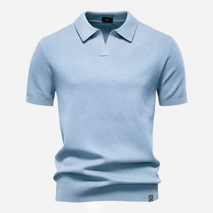 Men's Short Sleeve Cotton Knit Polo - Smart-Casual Summer Top — Teal Blue