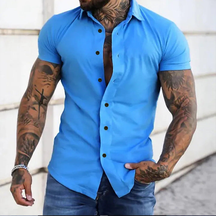 Men's Slim Fit Short Sleeve Shirt - Tailored Look — Blue