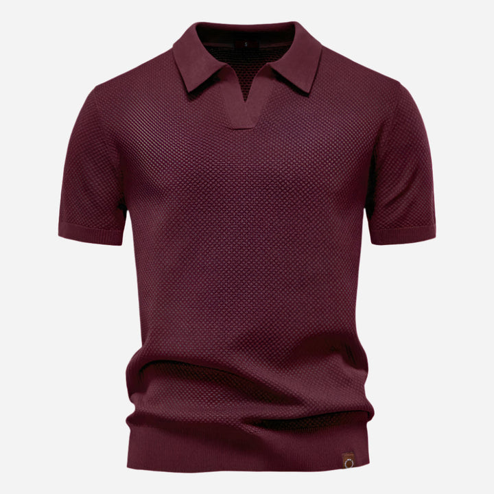 Men's Short Sleeve Cotton Knit Polo - Smart-Casual Summer Top — Wine Red