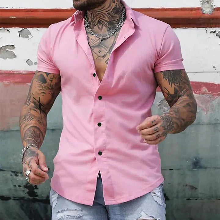 Men's Slim Fit Short Sleeve Shirt - Tailored Look — Pink