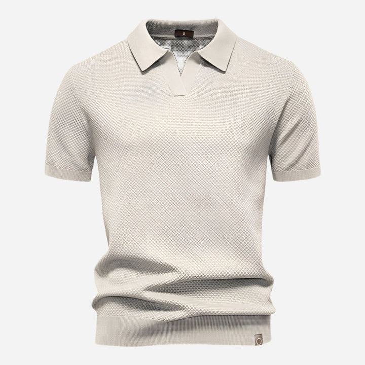 Men's Short Sleeve Cotton Knit Polo - Smart-Casual Summer Top — Off White