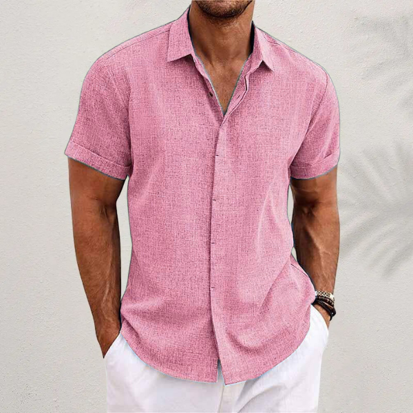 Men's Classic Collared Linen Blend Button Shirt - Smart Casual Everyday Wear — Pink