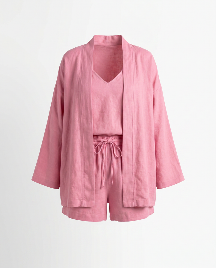 Claudia White Linen Three-Piece Co-ord Set — Pink