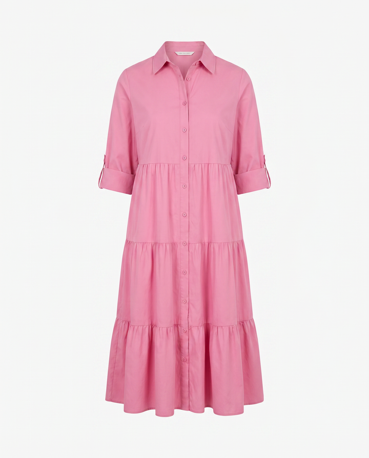 Aria Striped Midi Shirt Dress — Pink