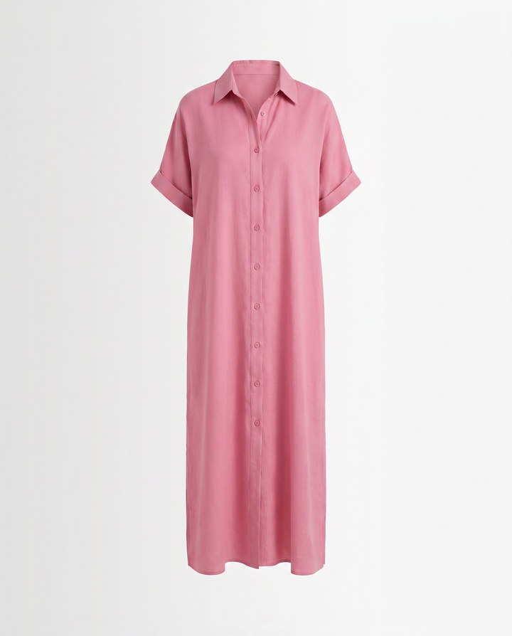 Gemma Linen Maxi Shirt Dress — Pink