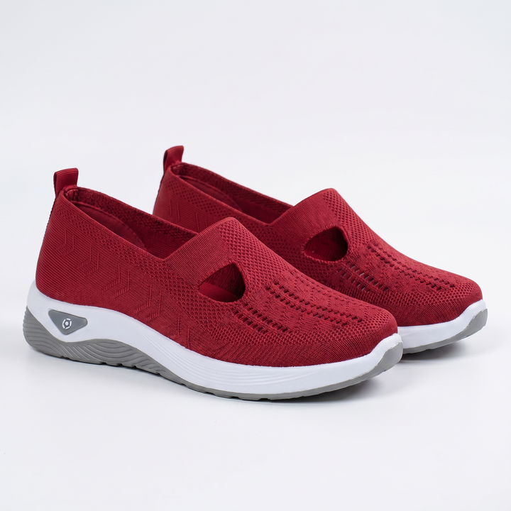 Nora Grey Knit Non-Slip Loafers — Red