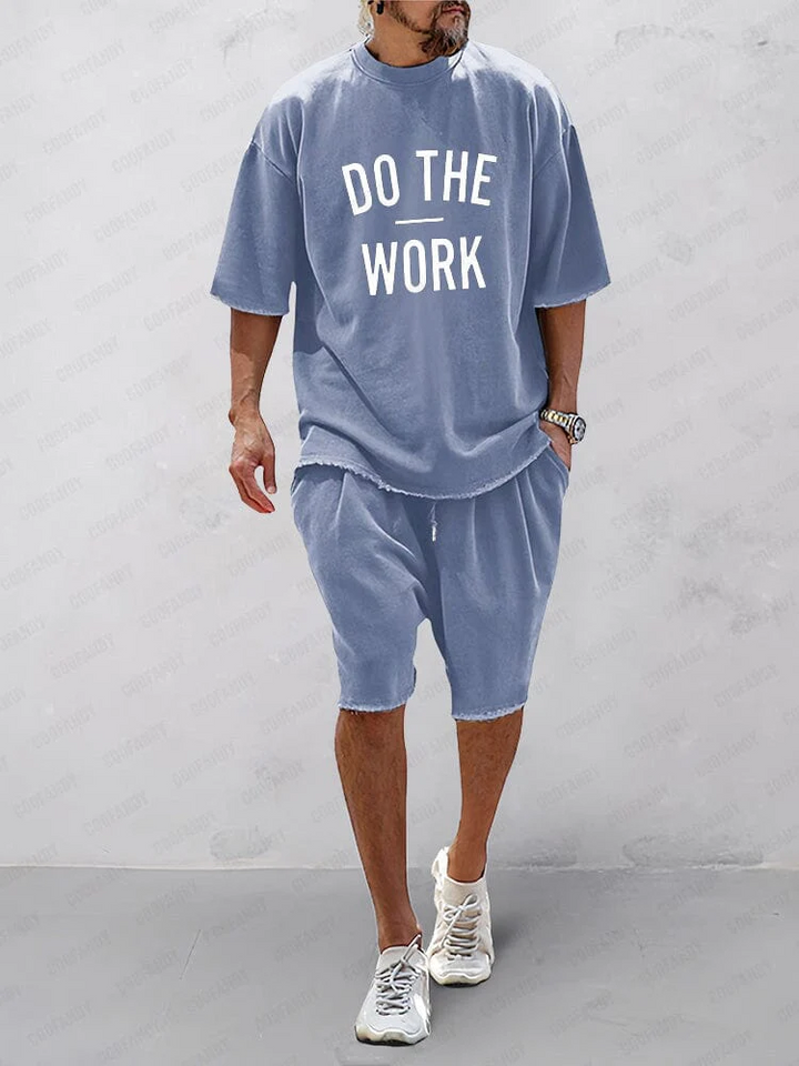 Men's Short Sleeve T-Shirt Set with Relaxed Fit - Casual Two-Piece Co-ord Outfit — Blue Print