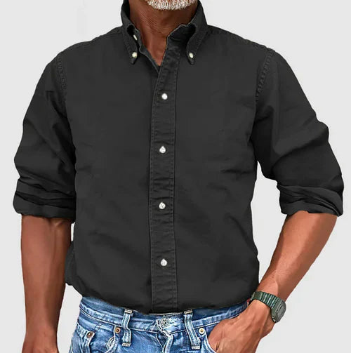 Men's Classic Cotton Shirt - Versatile Everyday Smart Casual Essential — Black