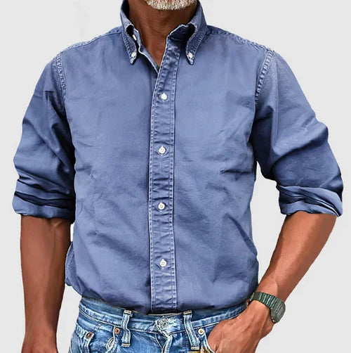 Men's Classic Cotton Shirt - Versatile Everyday Smart Casual Essential — Blue