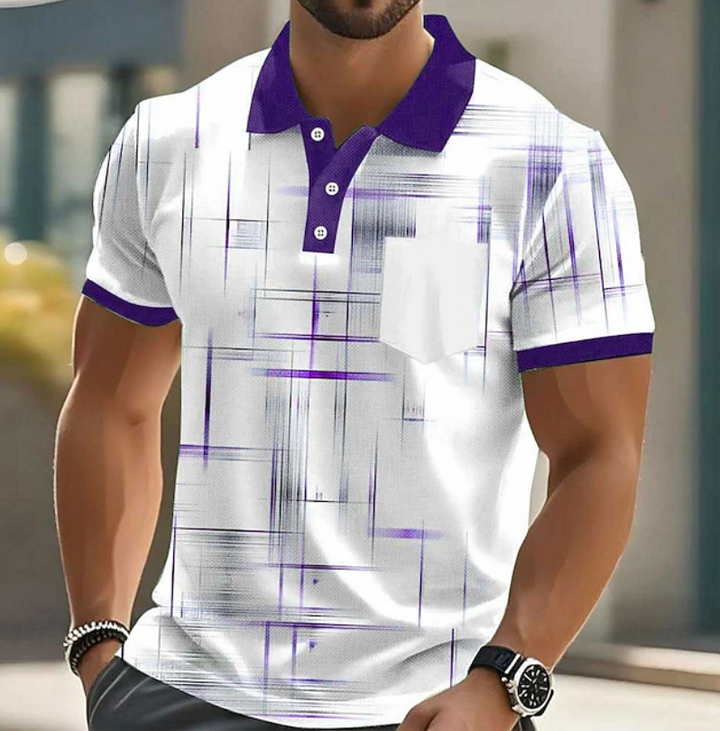 Men's Geometric Print Button-Up Shirt - Classic Fit — Light Purple
