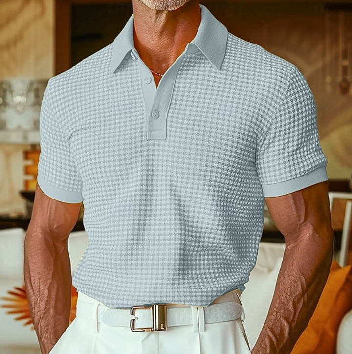 Men's Textured Waffle Knit Collared Shirt - Casual Style — Light Blue
