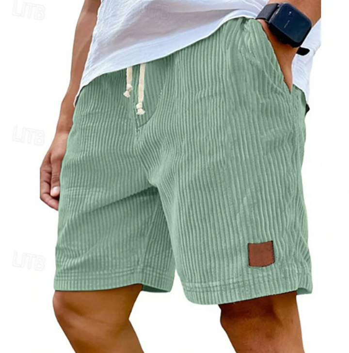 Men's Corduroy Shorts with Adjustable Lace-Up Waistband - Casual Autumn Staple — Light Green