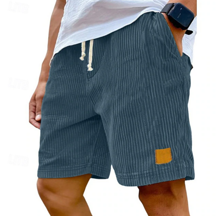 Men's Corduroy Shorts with Adjustable Lace-Up Waistband - Casual Autumn Staple — Navy Blue