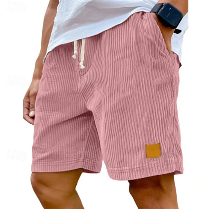 Men's Corduroy Shorts with Adjustable Lace-Up Waistband - Casual Autumn Staple — Pink