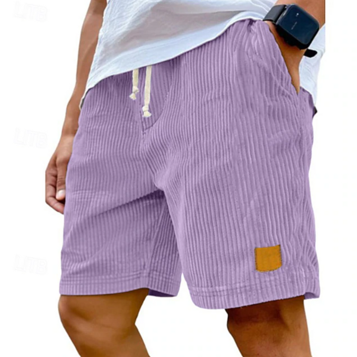 Men's Corduroy Shorts with Adjustable Lace-Up Waistband - Casual Autumn Staple — Purple