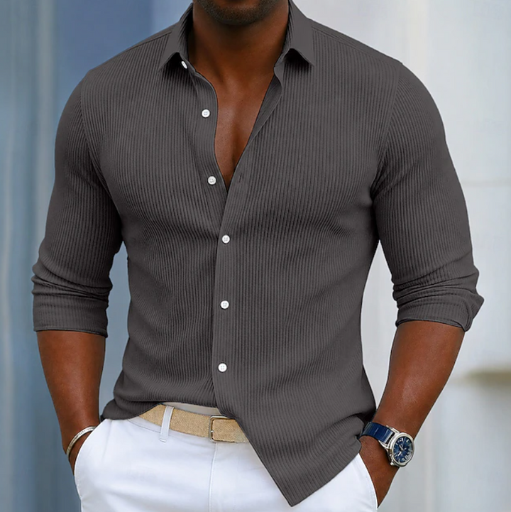 Men's Slim Fit Henley Wrap Shirt - Textured Fabric — Dark Grey