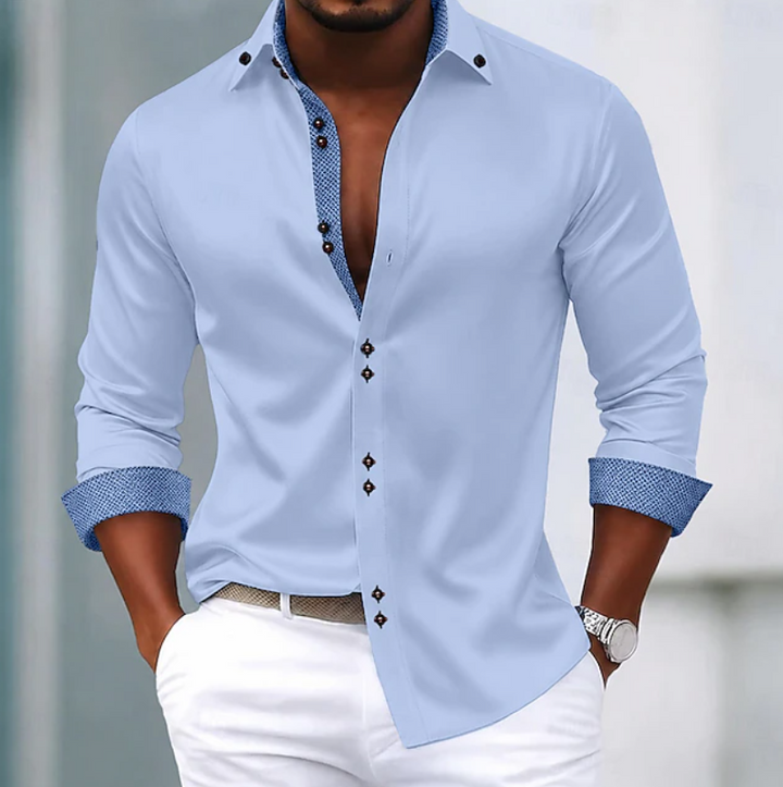 Men's Slim Fit Shirt with Classic Collar - Smart-Casual Everyday Staple — Blue