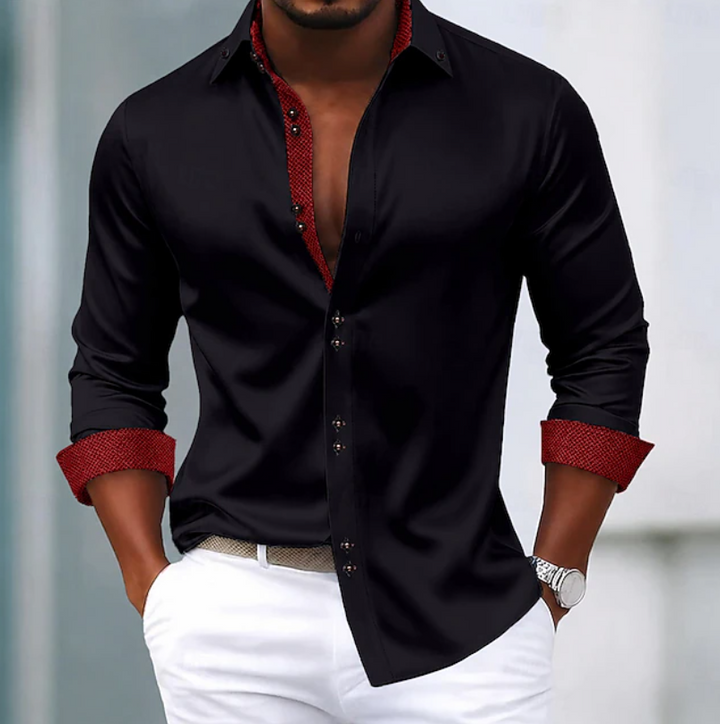 Men's Slim Fit Shirt with Classic Collar - Smart-Casual Everyday Staple — Black