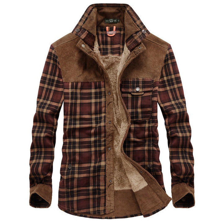 Men's Check Shirt with Sherpa Lining - Warm Winter Overshirt — Brown