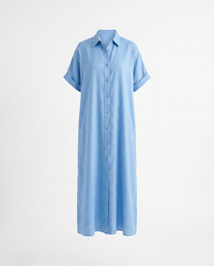Gemma Linen Maxi Shirt Dress — Sky Blue