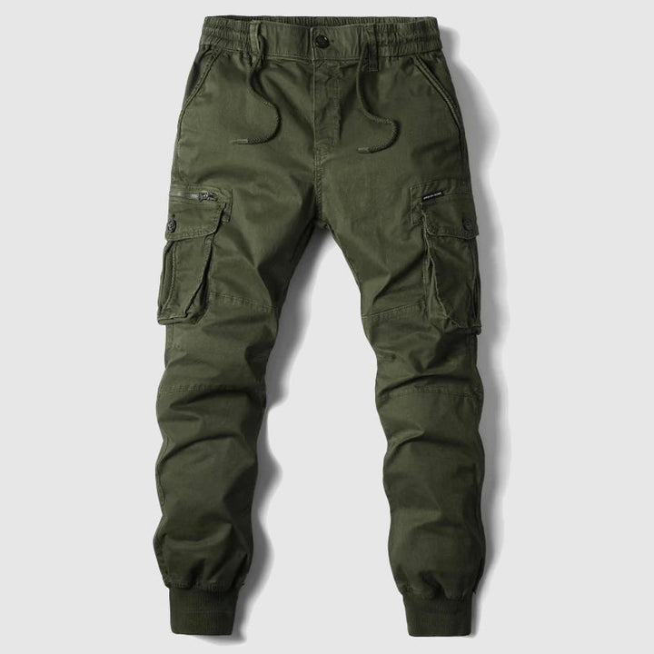 Men's Tactical Cargo Joggers with Elasticated Cuffs - Utility Streetwear Jogger Pants — Green