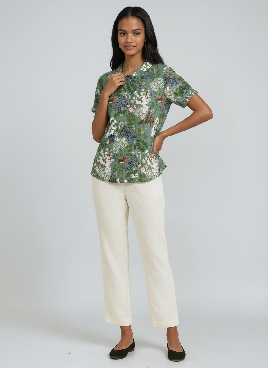 Bluse Damen mit Blumen-Print und Peter-Pan-Kragen – Colombe