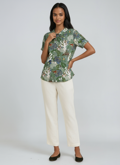 Bluse Damen mit Blumen-Print und Peter-Pan-Kragen – Colombe