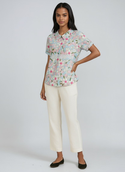 Bluse Damen mit Blumen-Print und Peter-Pan-Kragen – Colombe