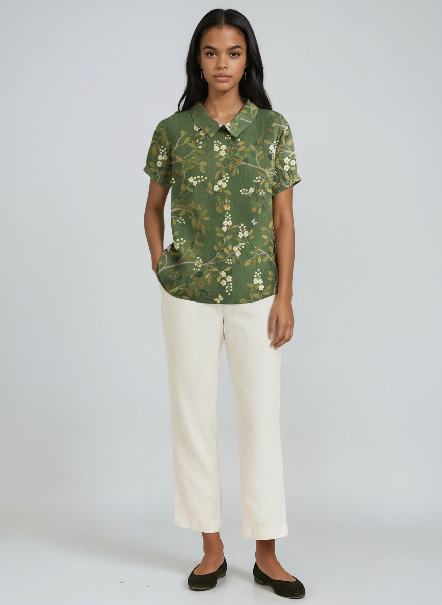 Bluse Damen mit Blumen-Print und Peter-Pan-Kragen – Colombe