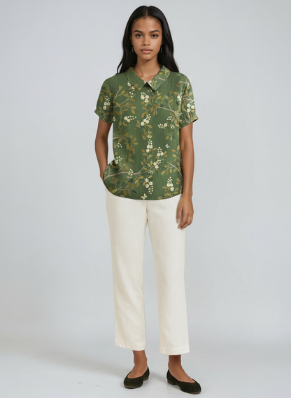 Bluse Damen mit Blumen-Print und Peter-Pan-Kragen – Colombe