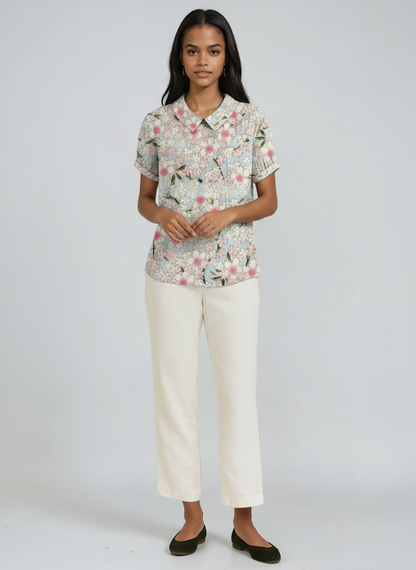 Bluse Damen mit Blumen-Print und Peter-Pan-Kragen – Colombe
