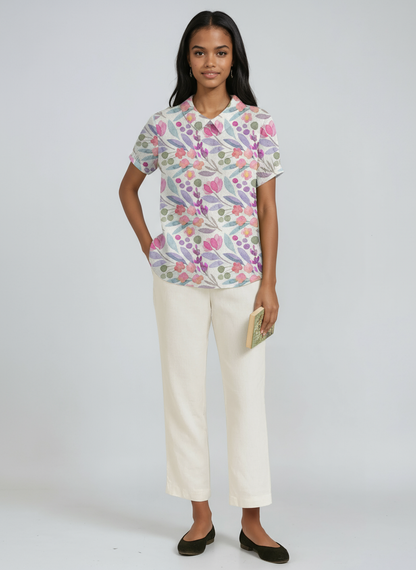 Bluse Damen mit Blumen-Print und Peter-Pan-Kragen – Colombe