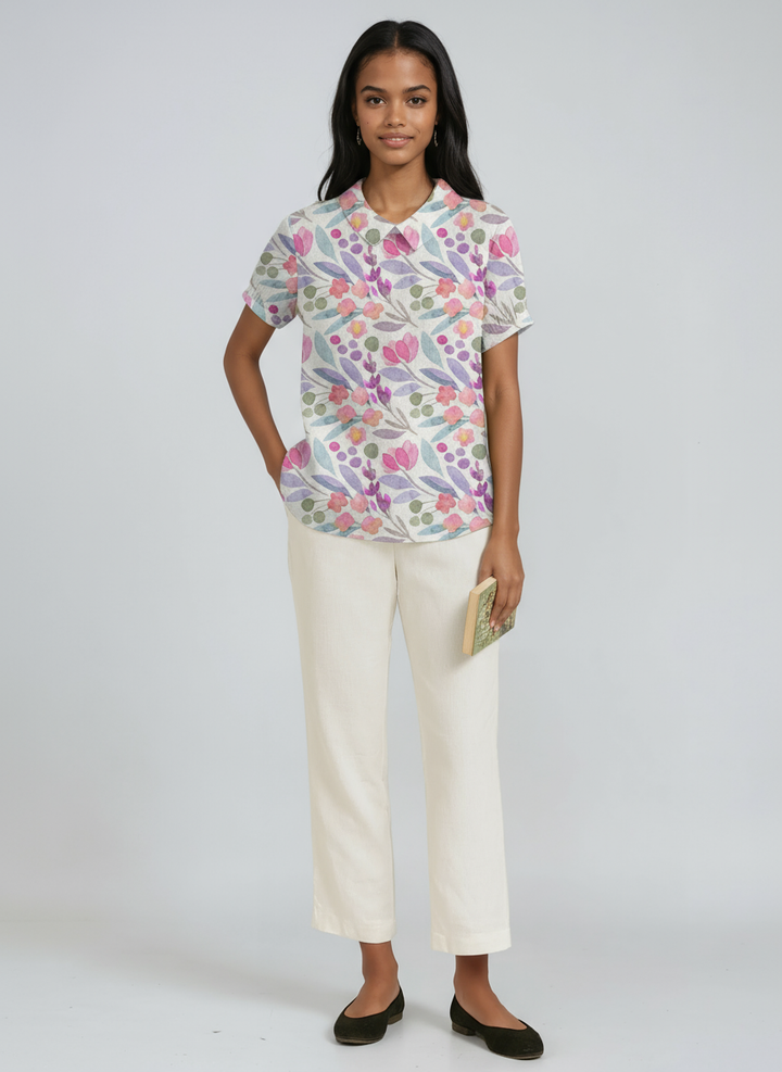 Colombe Floral Print Peter Pan Collar Blouse — White 5