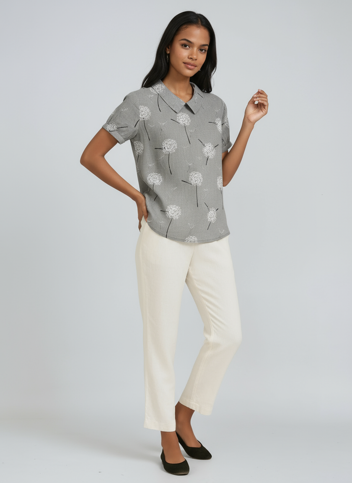 Colombe Floral Print Peter Pan Collar Blouse — Grey