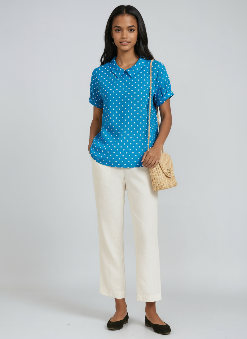 Bluse Damen mit Blumen-Print und Peter-Pan-Kragen – Colombe