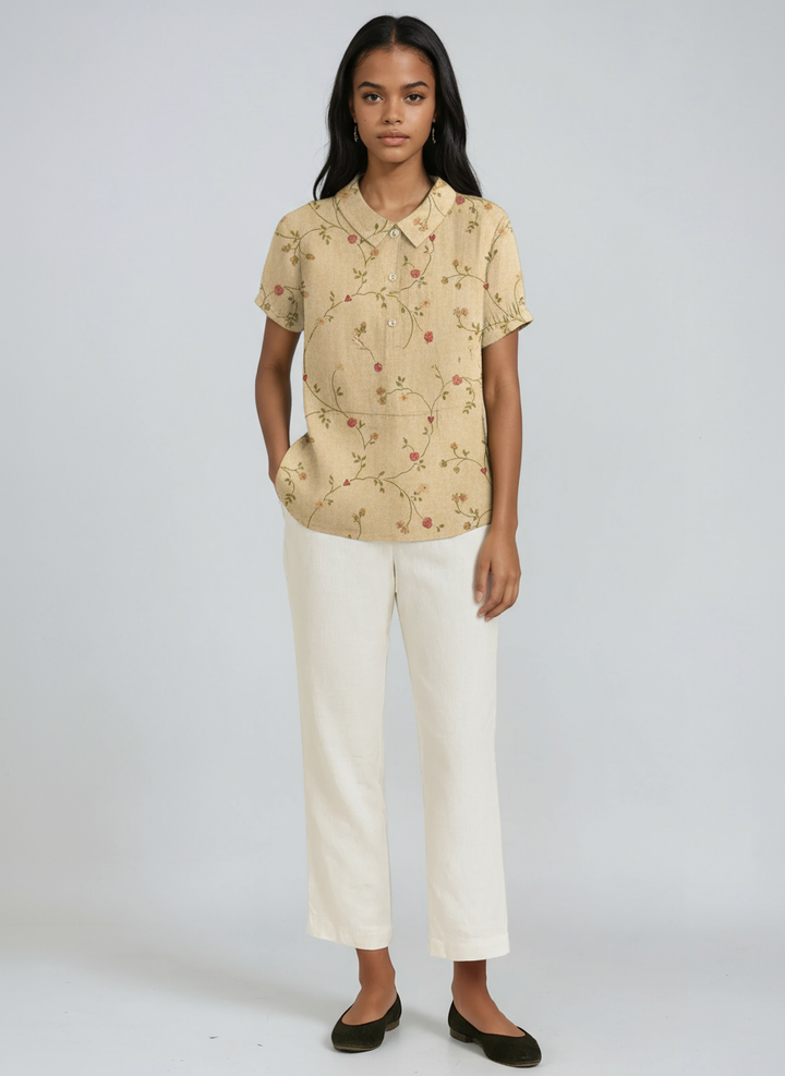 Colombe Floral Print Peter Pan Collar Blouse — Yellow