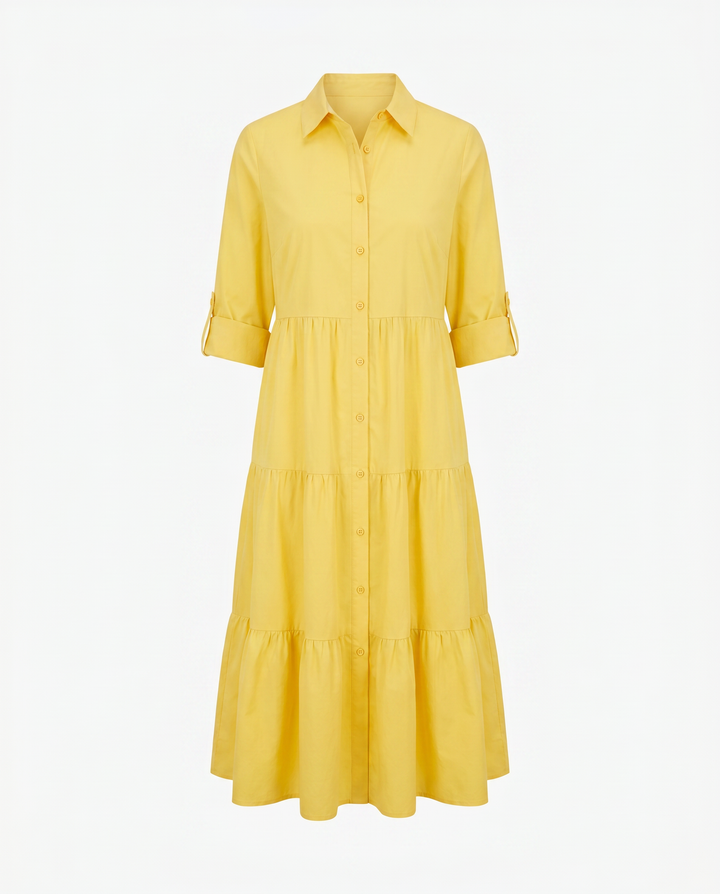Aria Striped Midi Shirt Dress — Yellow