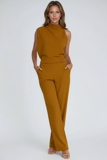 Jumpsuit Damen mit Stehkragen und weitem Hosenbein – Saphirelle