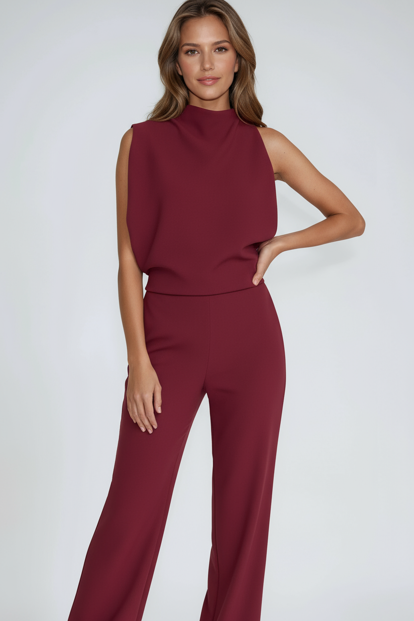 Jumpsuit Damen mit Stehkragen und weitem Hosenbein – Saphirelle
