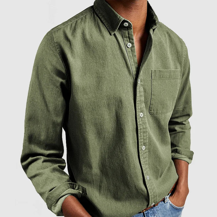 Men's Premium Denim Shirt with Lapel Collar - Smart Casual Everyday Shirt — Green