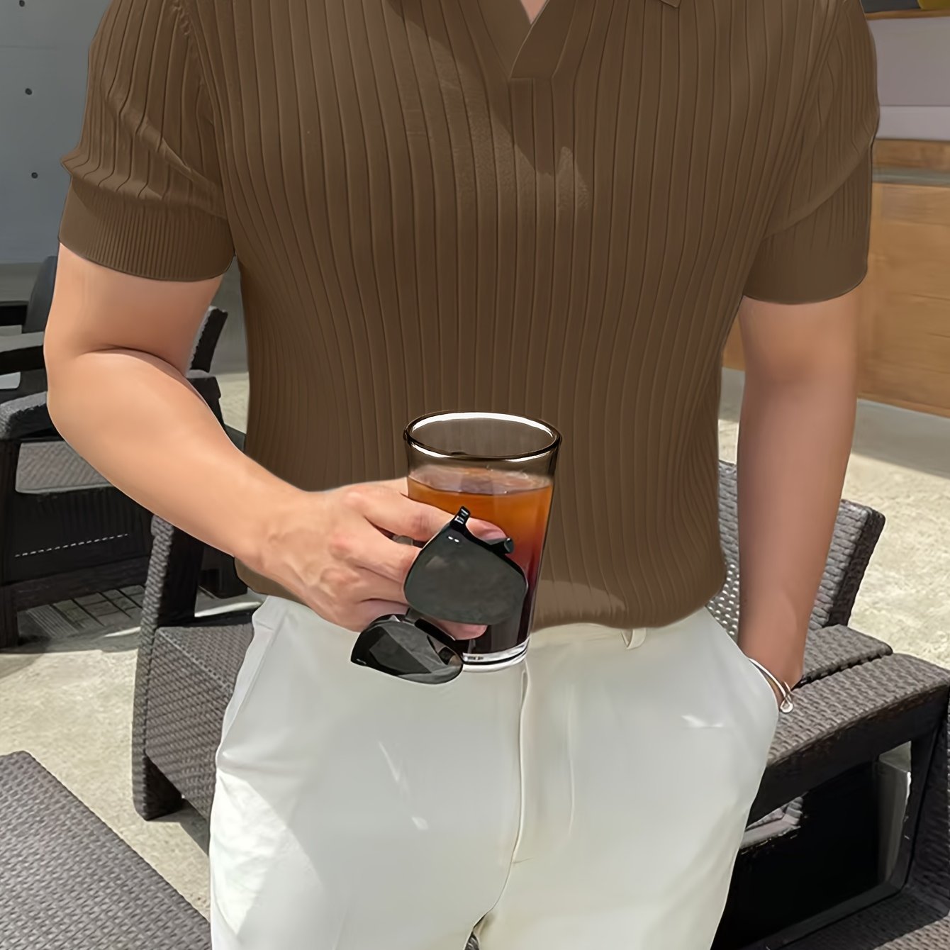 Maxwell | Ribbed Open-Collar Polo Shirt