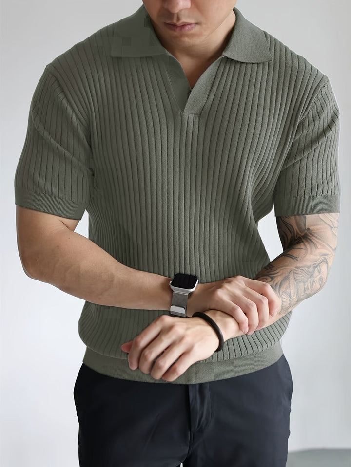 Maxwell | Ribbed Open-Collar Polo Shirt