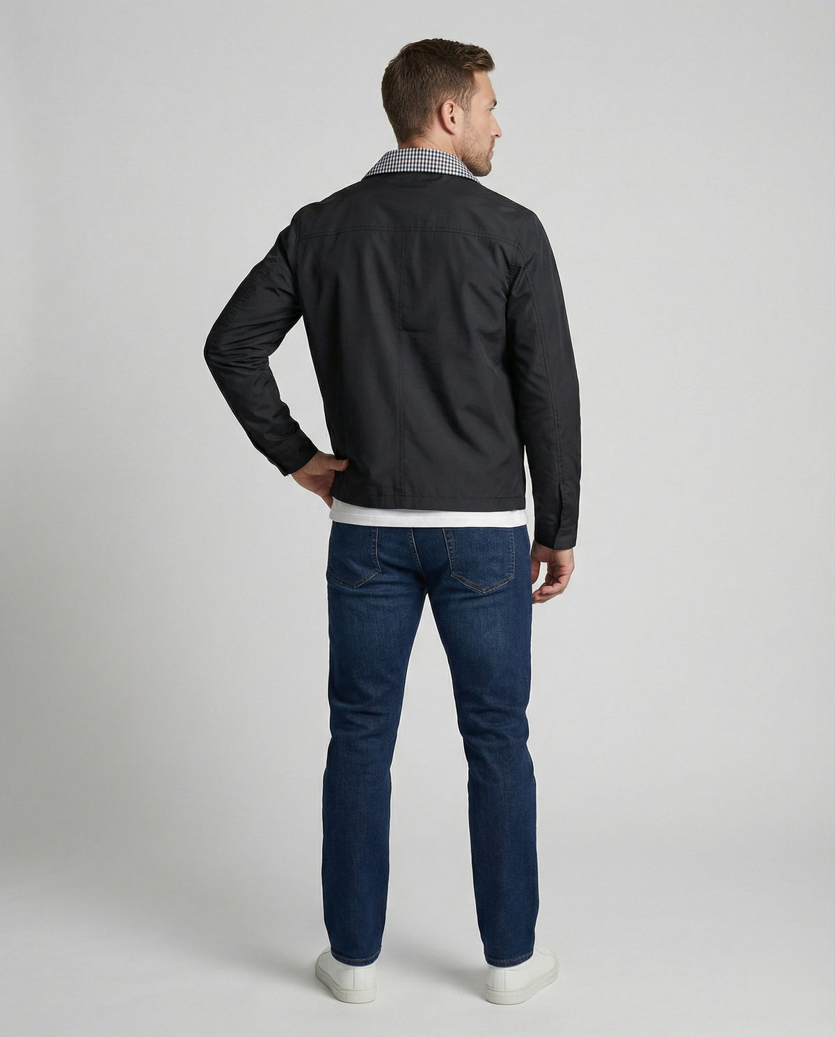 Herrenjacke mit Hemdjacken-Kragen und Karofutter – Raffaele