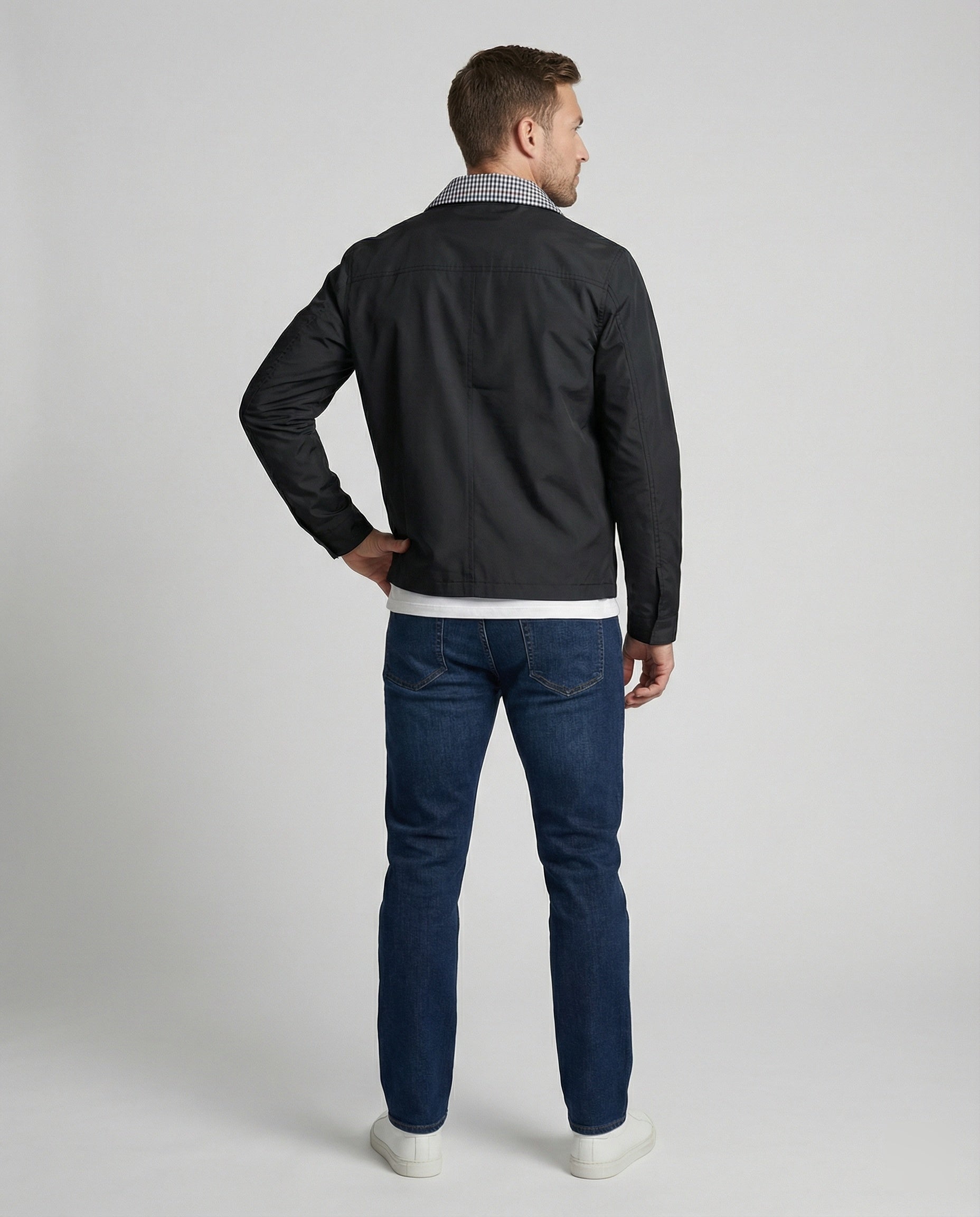 Herrenjacke mit Hemdjacken-Kragen und Karofutter – Raffaele