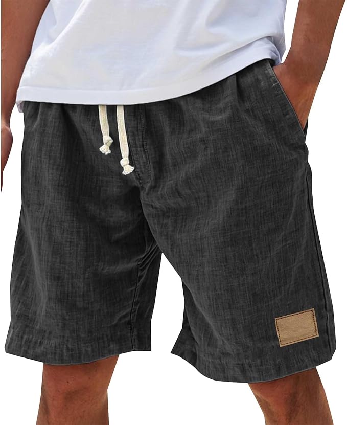 Men's Relaxed Linen Shorts with Elastic Waist - Comfortable Summer Shorts — Black