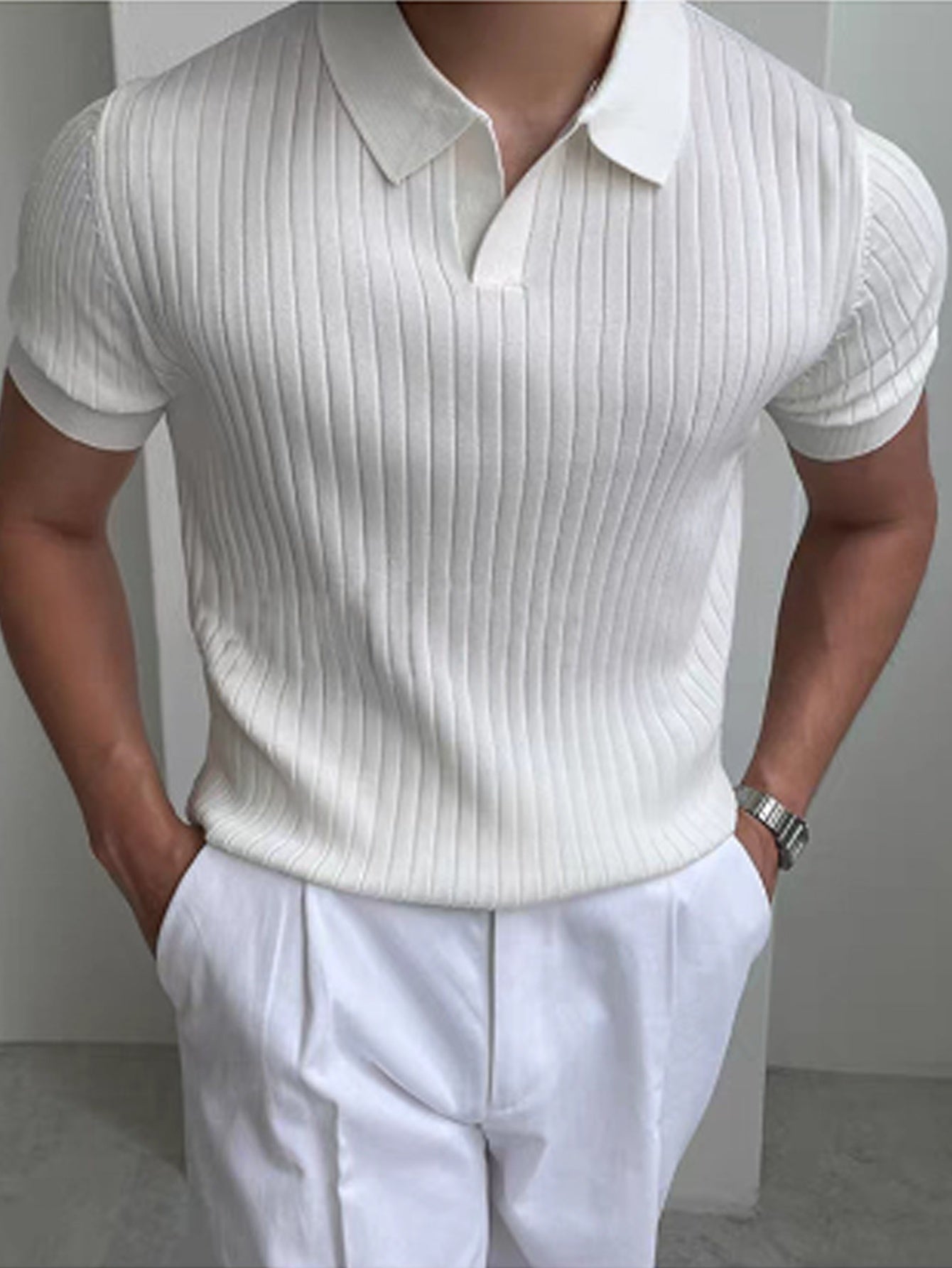 Maxwell | Ribbed Open-Collar Polo Shirt