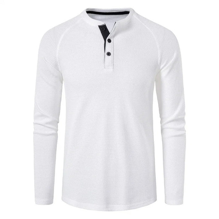 Men's Classic Henley Shirt - Casual Everyday Layering Top — White