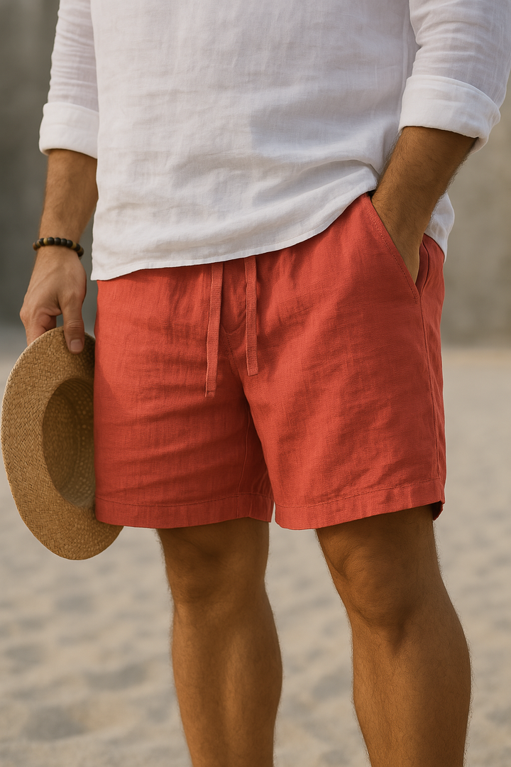 Men's Cotton-Linen Shorts - Lightweight & Breathable — Red