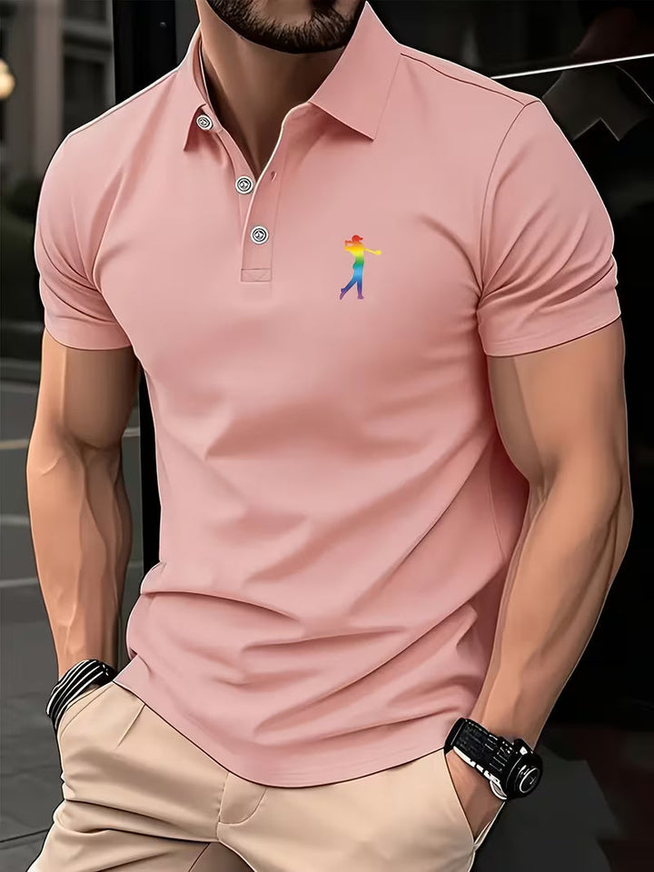Men's Golf Print Short Sleeve Shirt - Casual Fit — Light Pink