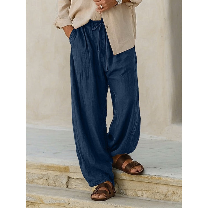 Men's Relaxed Drawstring Trousers - Elastic Waist — Navy Blue
